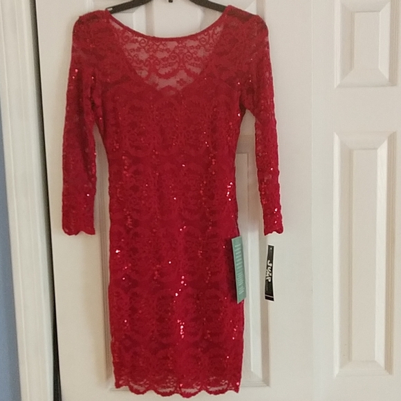 NWT Red Sequin Lace Bodycon Mini Dress - Picture 1 of 3